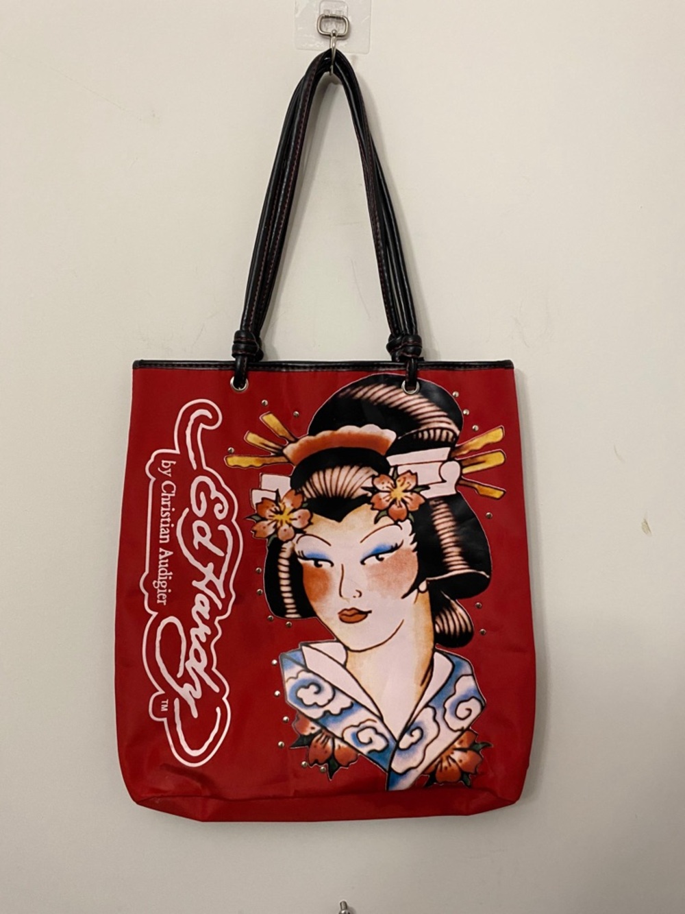 Christian Audigier Red Geisha Graphic Tote